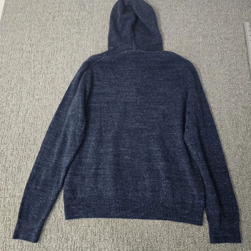 Banana Republic Hooded Sweater L Wool Blend Quarter Zip Blue Marled Casual